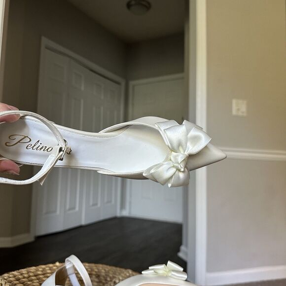 Satin Pointed Toe Bow Bridal Shoe Ankle Strap Block Heel Pelino EU 40 Greece - Picture 9 of 15